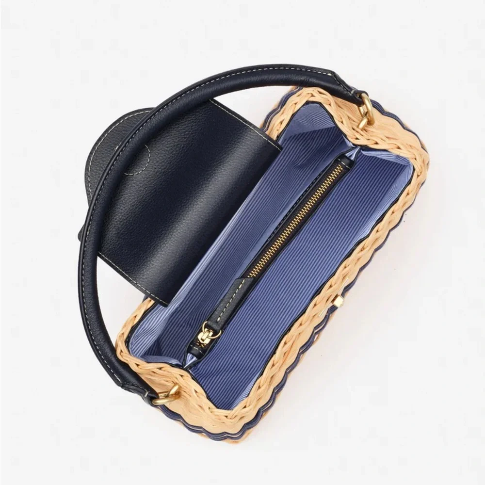 Faith Wicker Handbag - Color Natural/Navy - Picture 2 of 8